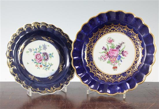 Two Worcester polychrome plates, c.1780, 19.5cm and 22cm